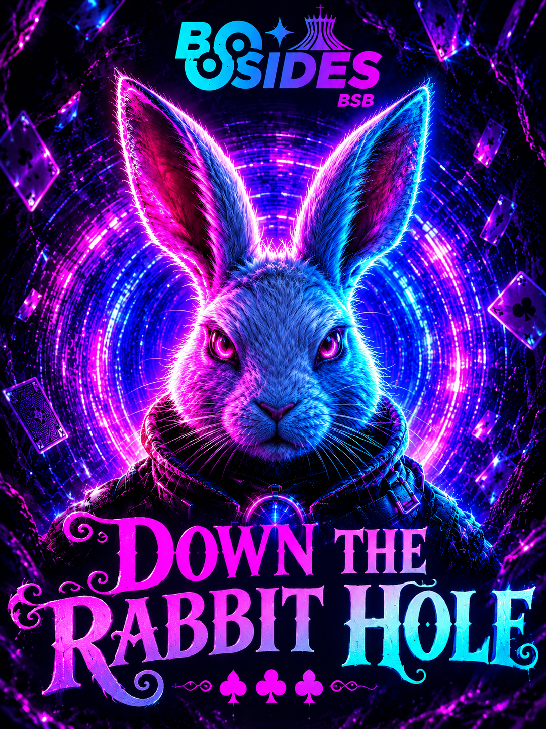 Pôster oficial BSidesBSB 2026: Down the Rabbit Hole