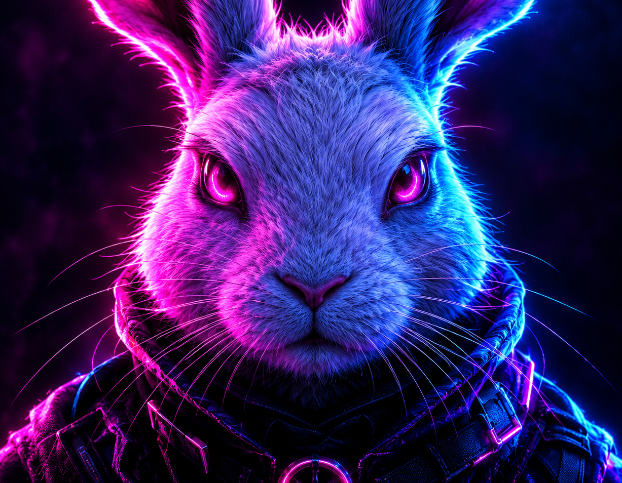 Coelho Branco cibernético em neon